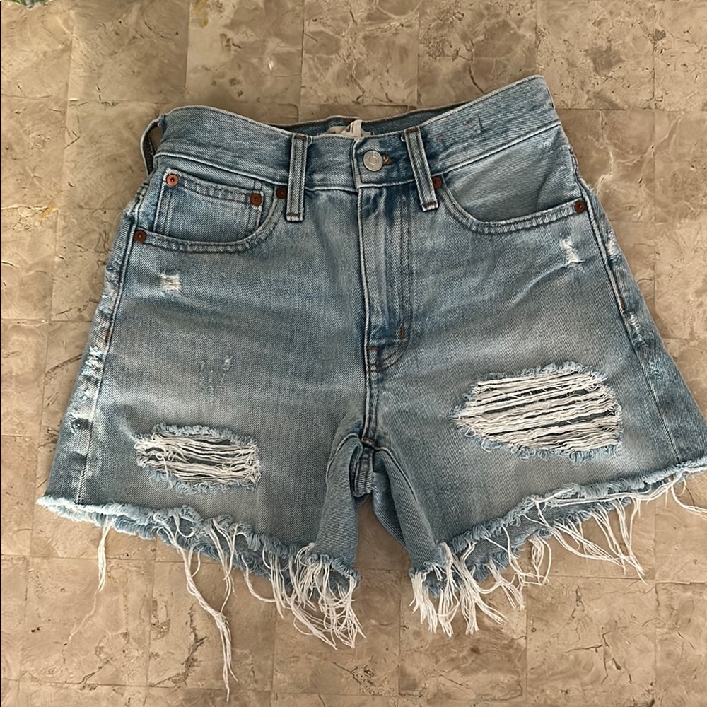Madewell Blue Relaxed Mid- Length Jean Shorts High-Waisted Women’s Size 23